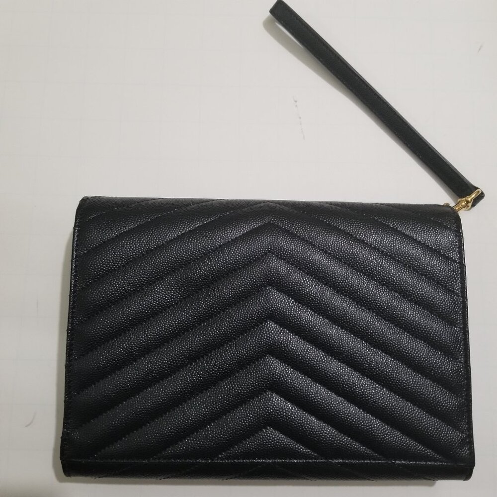 Saint Laurent Brand pouch purse in black with gold label - Picture 2 of 14